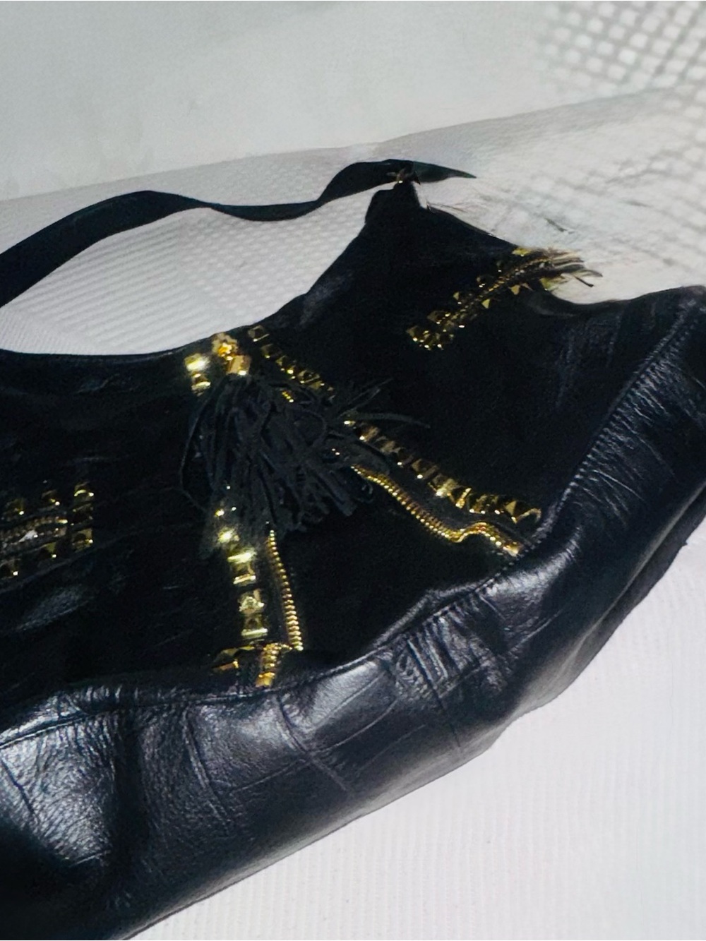 Betsey Johnson Black Shoulder Bag with Gold Hardware & Tassel